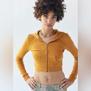 Urban Outfitters Mustard Cropped Zip-up Hoodie